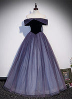 Purple Gradient Tulle Off Shoulder Long Party Dresses, A-Line Purple Formal Evening Dresses Formal Prom Dresses