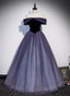 Purple Gradient Tulle Off Shoulder Long Party Dresses, A-Line Purple Formal Evening Dresses Formal Prom Dresses