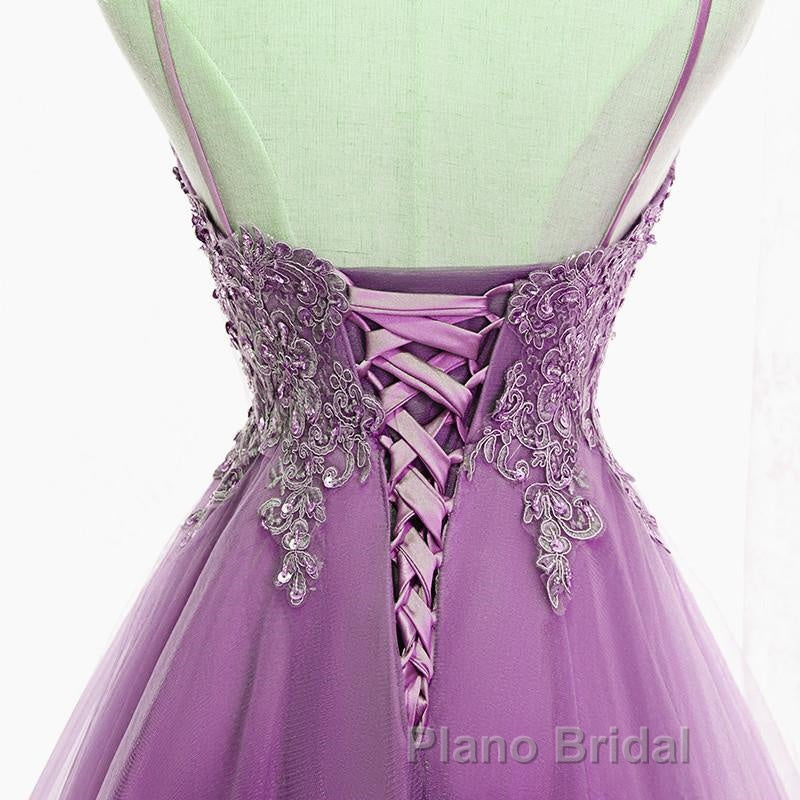 Purple High Low Lace Formal Prom Dresses, Light Purple High Low Lace Formal Homecoming Dresses Secondary image