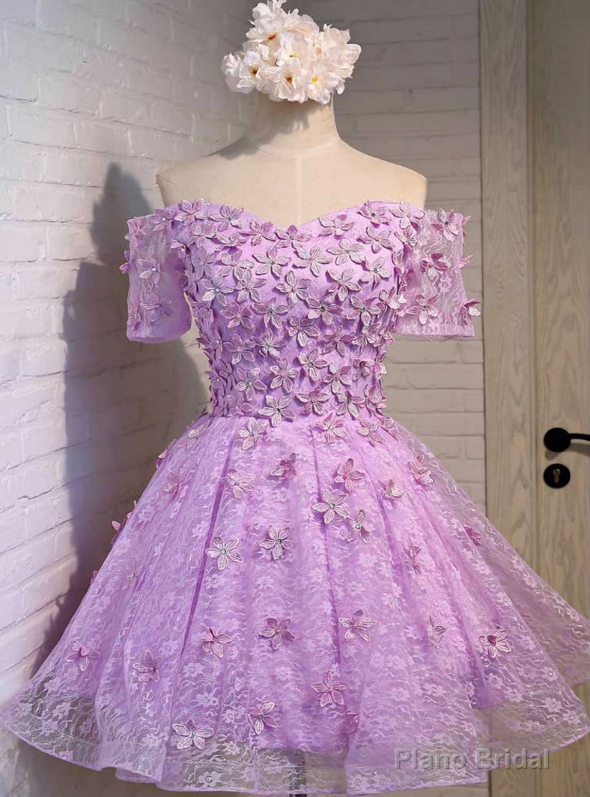 Purple Homecoming Dress Short Sleeve Lace Cocktail Main image