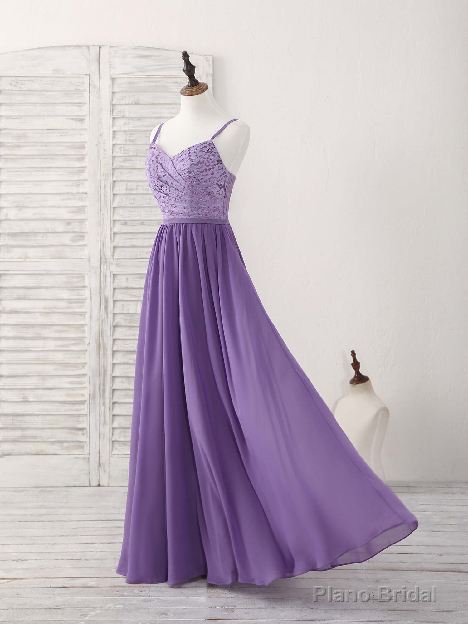 Purple Lace Chiffon Long Prom Dress Purple Bridesmaid Dress Main image