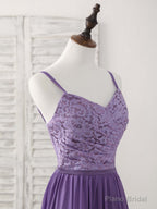 Purple Lace Chiffon Long Prom Dress Purple Bridesmaid Dress