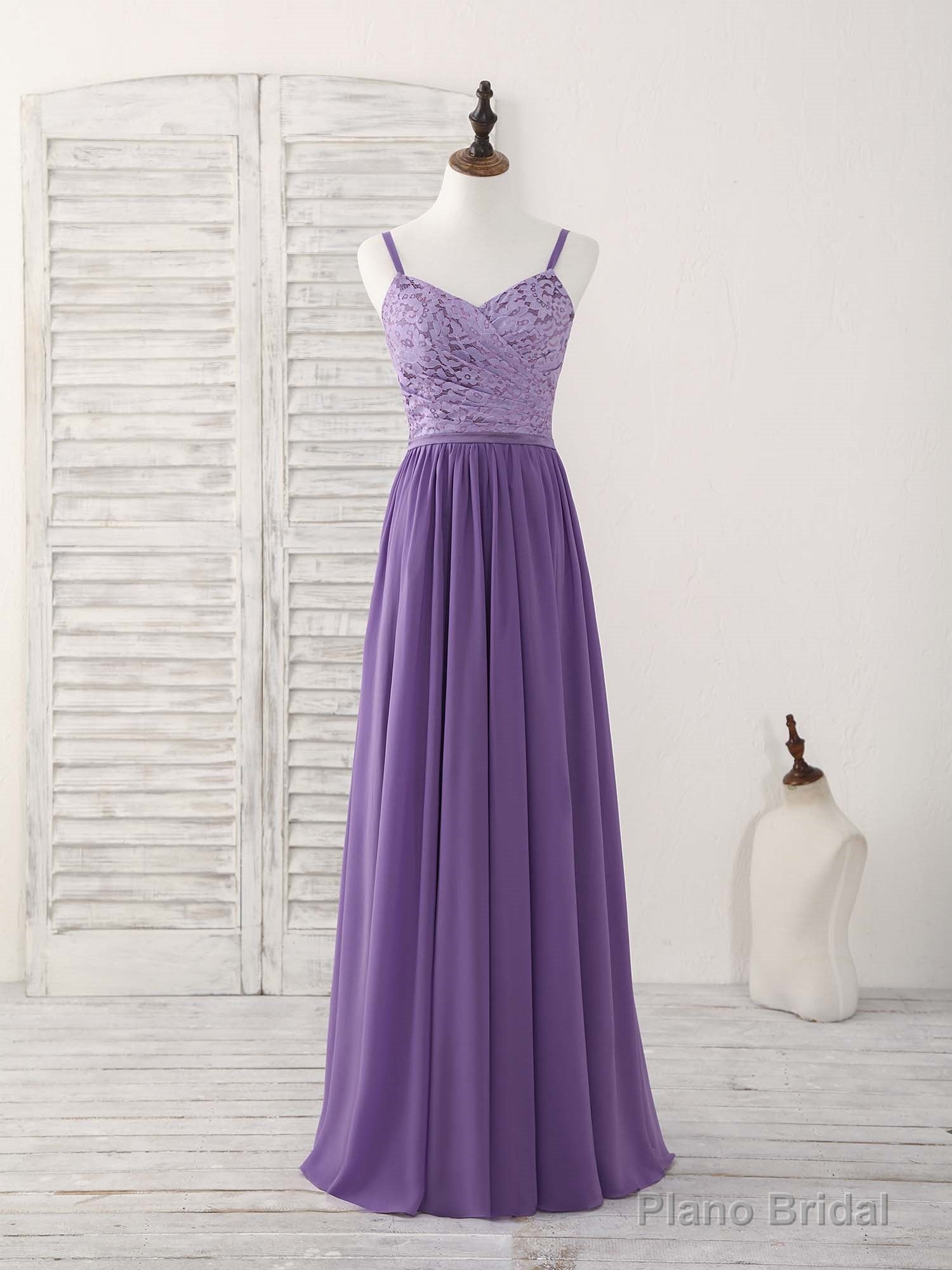 Purple Lace Chiffon Long Prom Dress Purple Bridesmaid Dress Secondary image