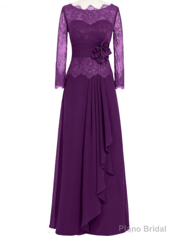 Purple Lace Full Sleeve Floor Length Mother of the Bride Dresses