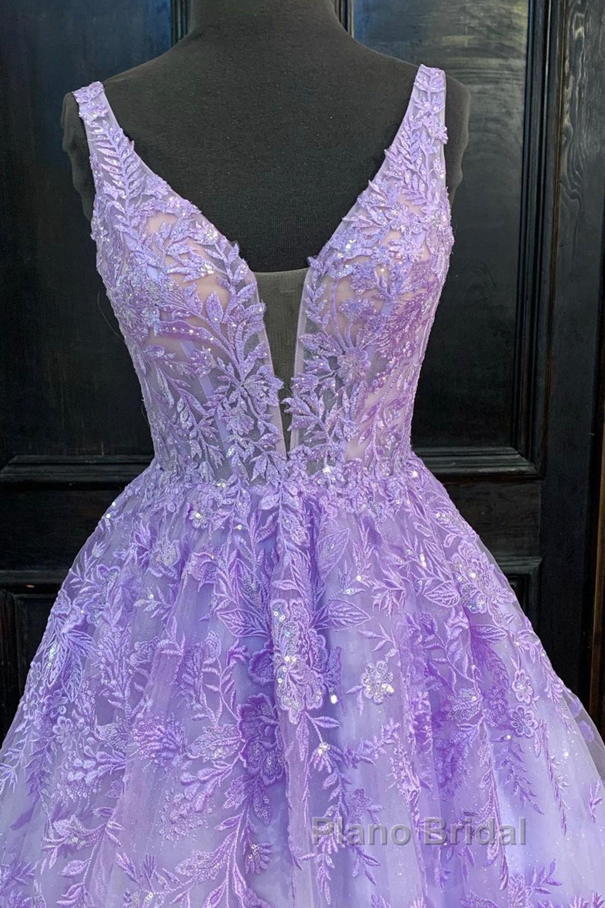 Purple Lace Long A Line Formal Prom Dresses Evening Dresses Secondary image