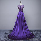Purple Long Round Neckline Prom Dress, Satin Wedding Party Dress