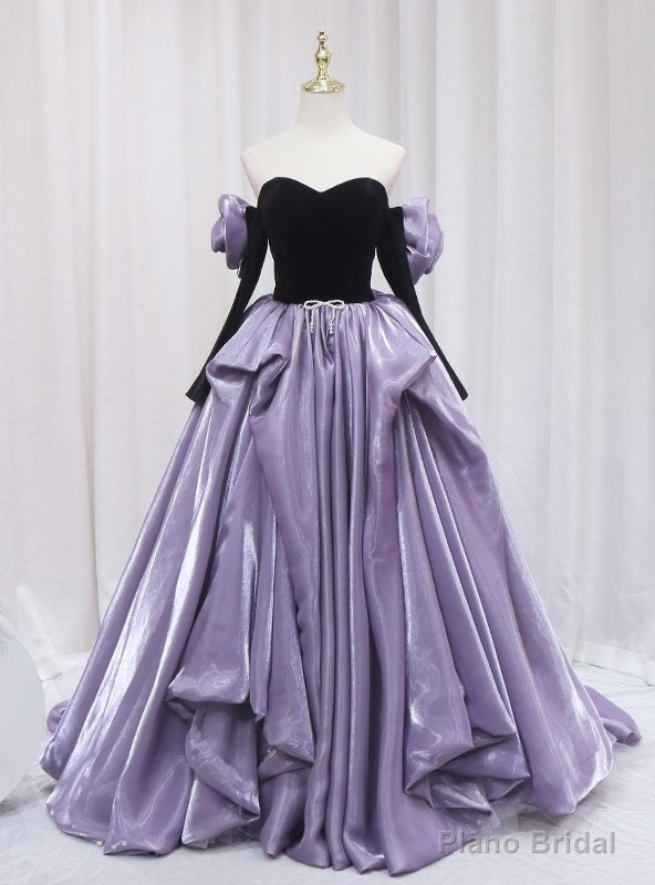 Purple Long Sleeve Strapless Prom Dress Main image