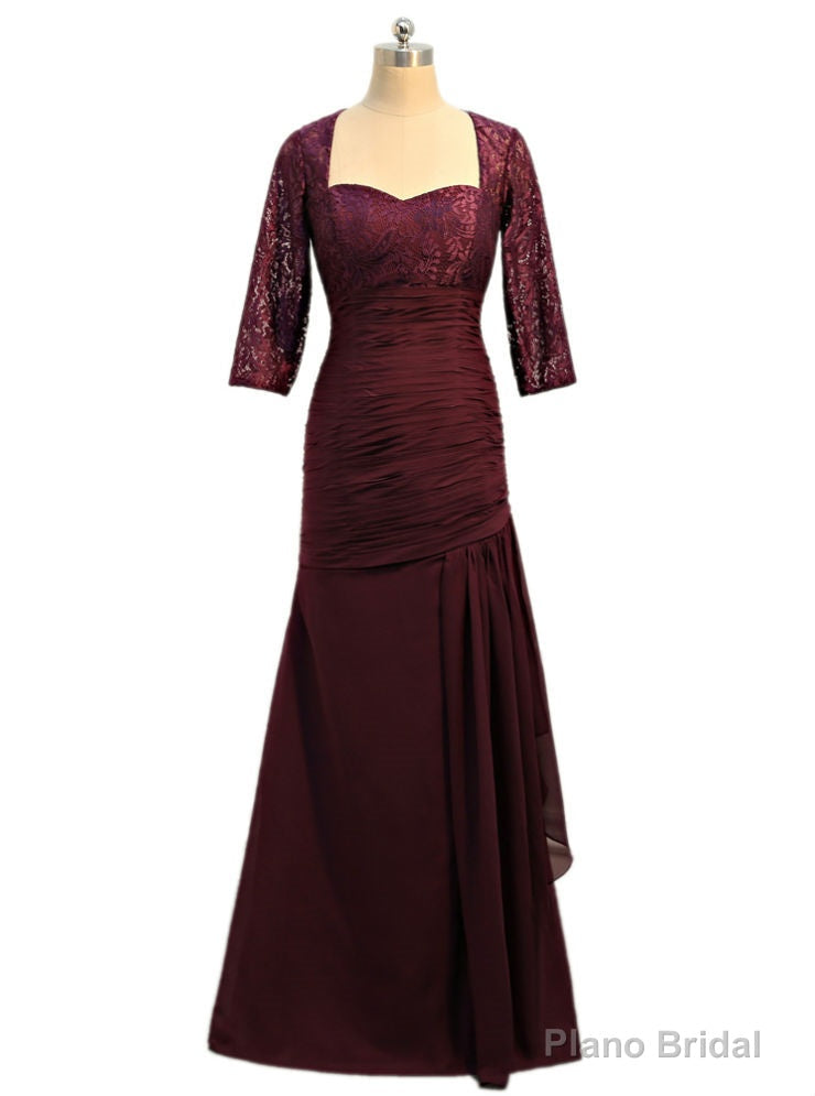 Purple Mermaid 3/4 Sleeves Chiffon Lace Mother Of The Bride Dresses