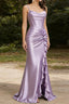 Purple Mermaid Corset Ruched Prom Dress with Ruffled Slit