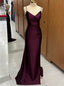 Purple Mermaid Satin Spaghetti Straps Pleats Formal Prom Dresses For Women