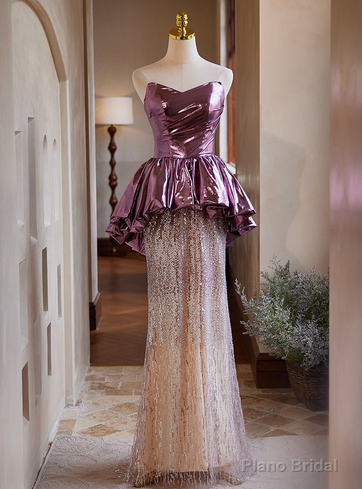 Purple Mermaid Sequins Strapless Prom Dress Main image