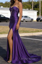Purple Mermaid Sweetheart Corset Long Prom Dress with Slit