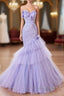 Purple Mermaid Sweetheart Neck Tulle Beaded Long Formal Prom Dresses Strapless Sequin Applique Wedding Dresses