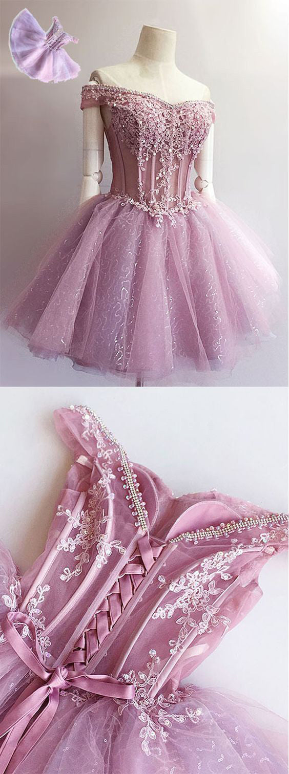 Purple off shoulder see through charming unique style homecoming Dresses Secondary image