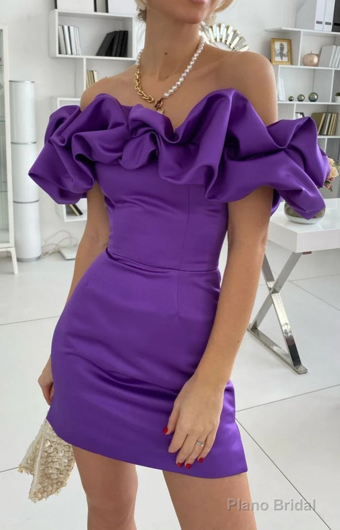 Purple Off the Shoulder Bodycon Homecoming Dresses Satin Maxi Cocktail Dress Main image