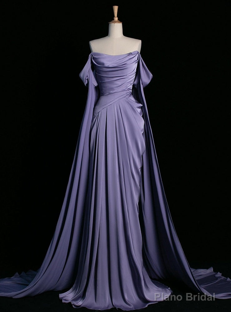 Purple Off the Shoulder Pleats Prom Dress Main image