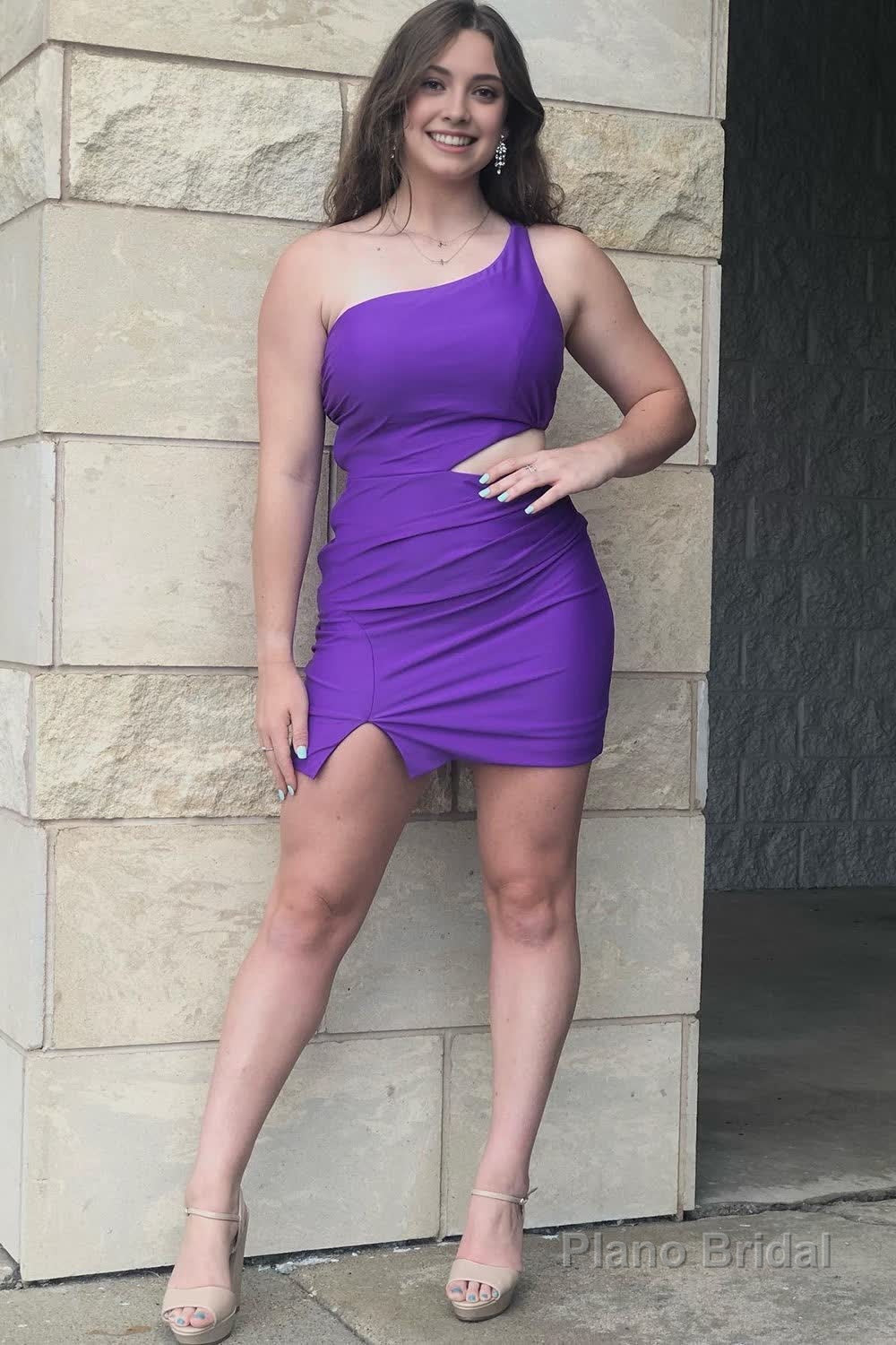 Purple One Shoulder Homecoming Dress With Split Front Main image