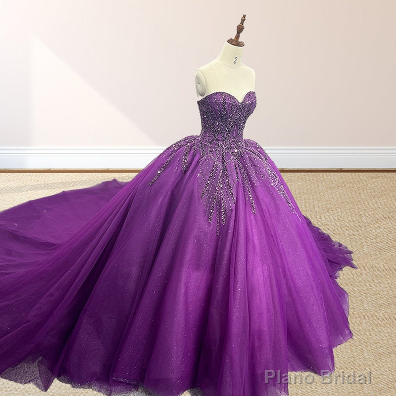 Purple Organza A Line Ball Gown Sweetheart Quinceanera Dresses