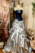 Purple Pink Blue Gradient Fashion Retro Elegant Delicate Floral Beads Sweet Elegant Long Tulle Floor Length Ball Gown Formal Evening Gown