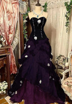 Purple Pink Blue Gradient Fashion Retro Elegant Delicate Floral Beads Sweet Elegant Long Tulle Floor Length Ball Gown Formal Evening Gown