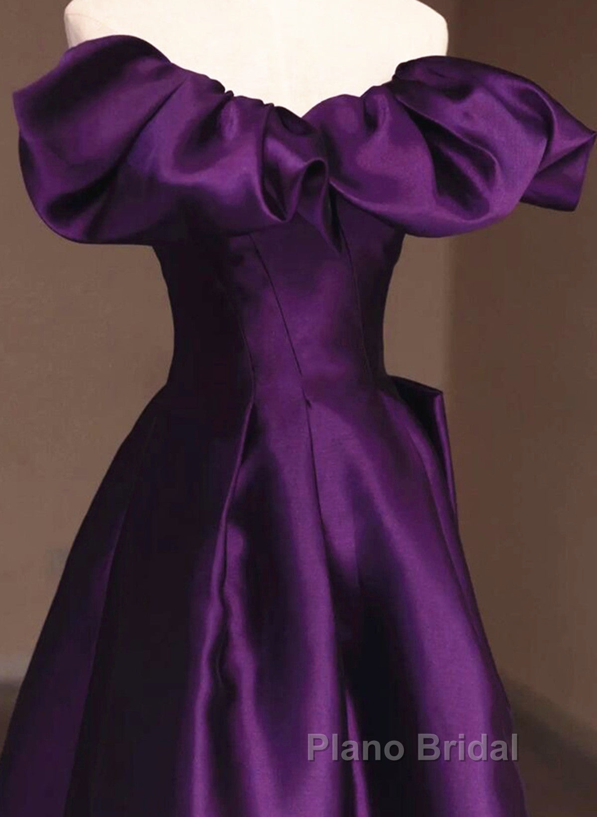 Purple Satin A-Line Off Shoulder Long Evening Dresses, Purple Satin Formal Prom Dresses Secondary image