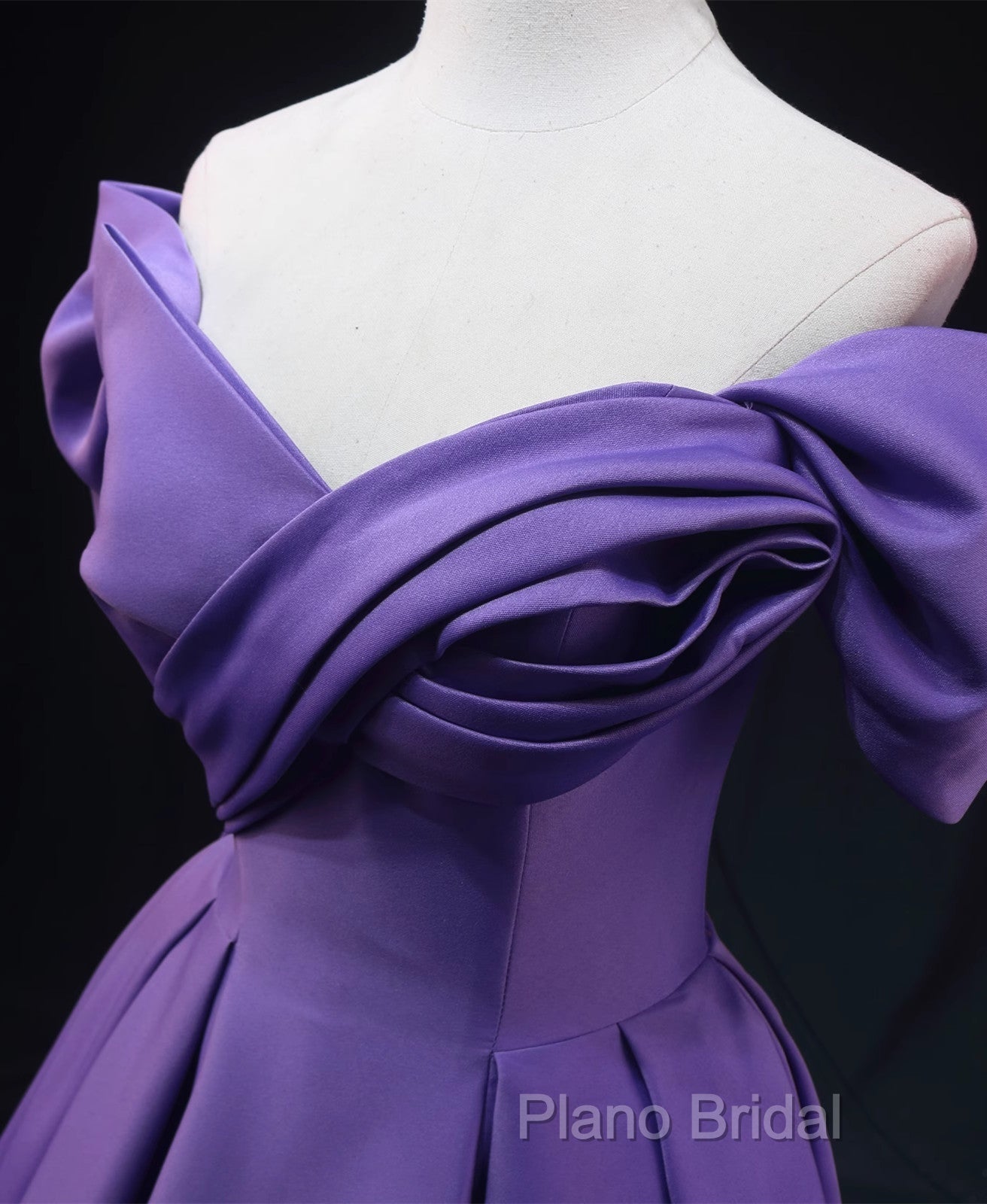 Purple Satin A-Line Off Shoulder Long Party Dresses, Purple Formal Dresses Formal Prom Dresses