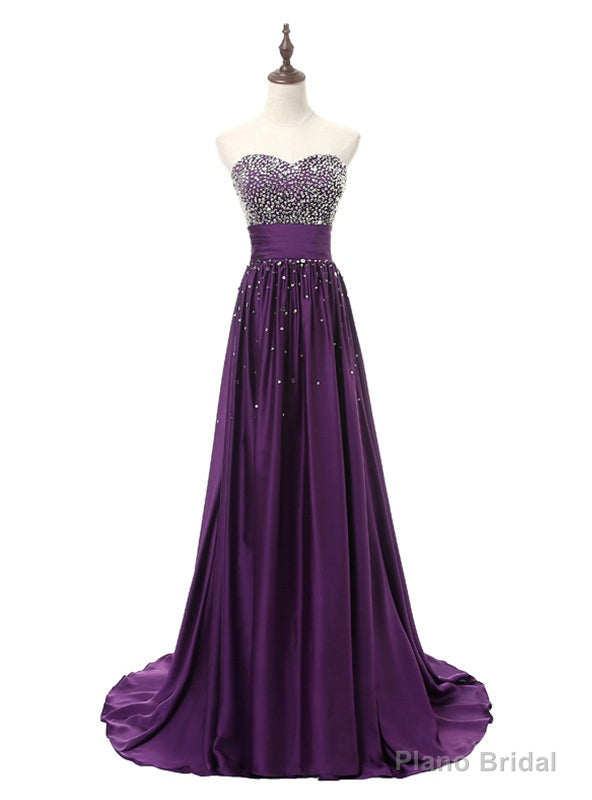 Purple Satin Beading Sweetheart Prom Dress Main image