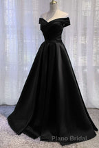 Purple Satin Off Shoulder Long Formal Prom Dresses,A-line Simple Women Prom Dresses
