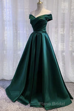 Purple Satin Off Shoulder Long Formal Prom Dresses,A-line Simple Women Prom Dresses