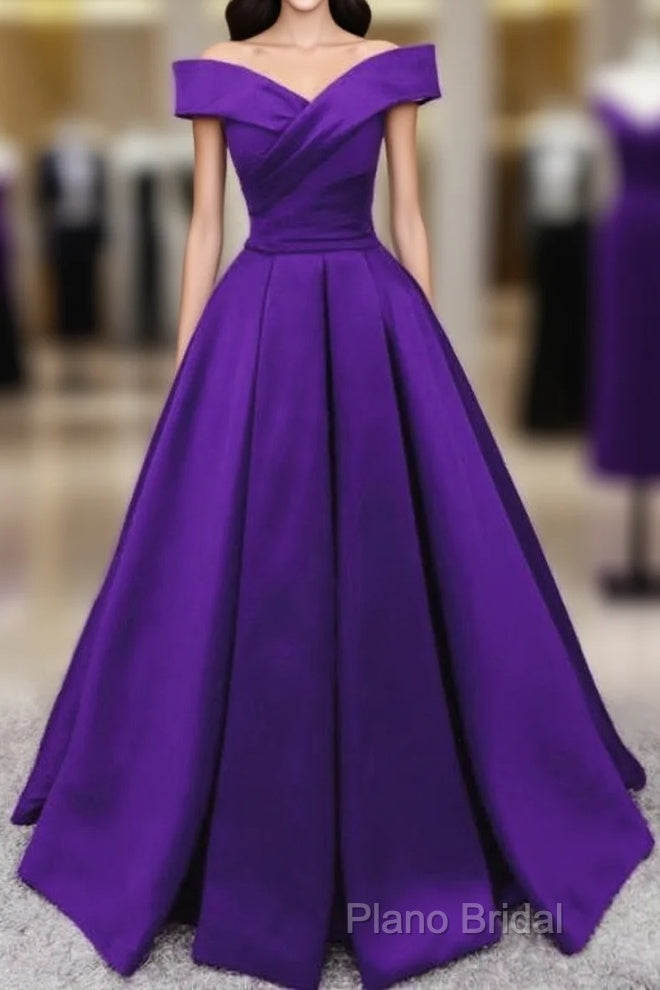 Purple Satin Simple Sweetheart Long Formal Dresses, Purple Formal Wedding Party Dresses Main image
