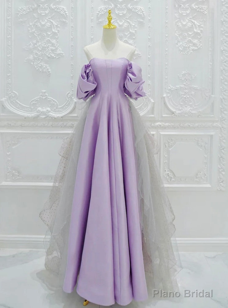 Purple Satin Tulle Off the Shoulder Prom Dress