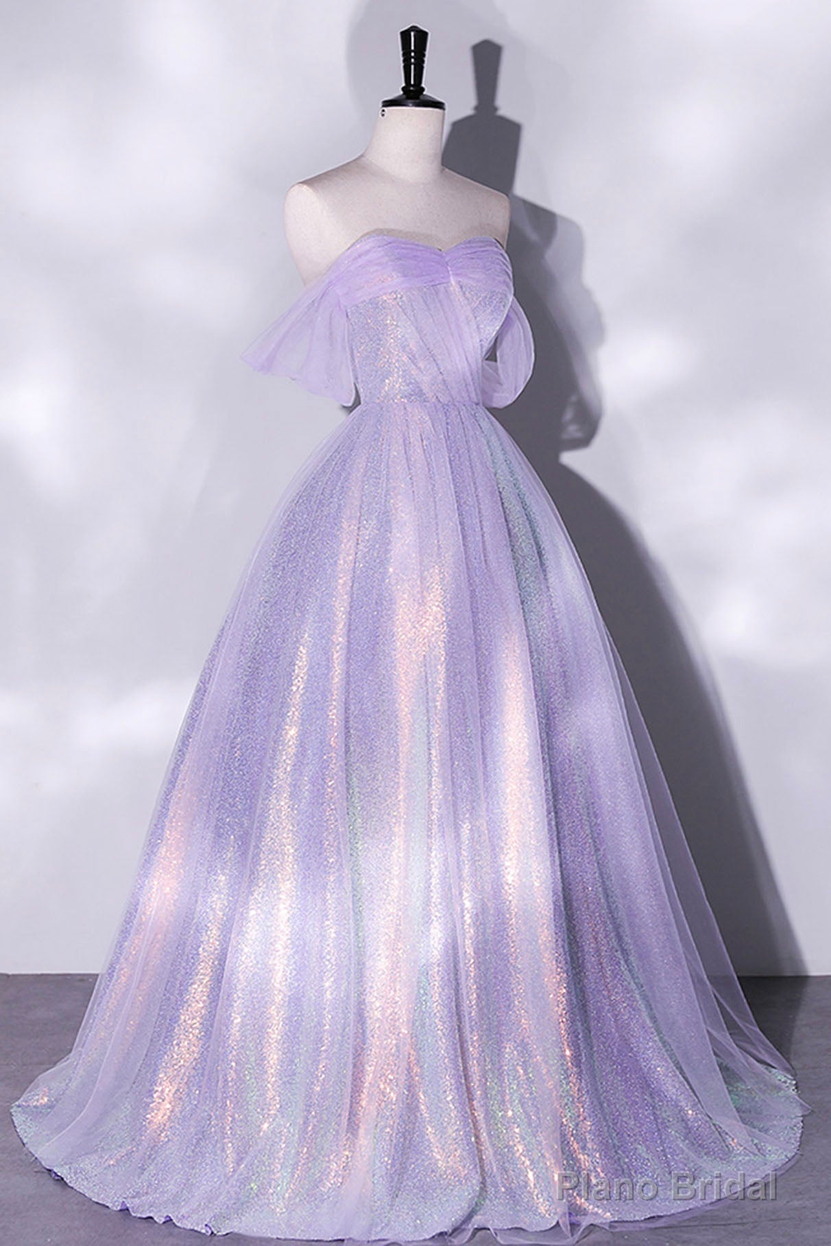 Purple Sequins Long A-Line Prom Dress, Off the Shoulder Evening Party Dress Main image