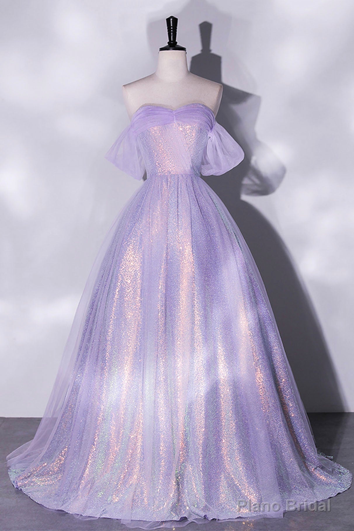 Purple Sequins Long A-Line Prom Dress, Off the Shoulder Evening Party Dress Secondary image