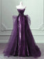 Purple Sequins Long Party Dresses, A-Line Purple Sequins Formal Prom Dresses With Tulle