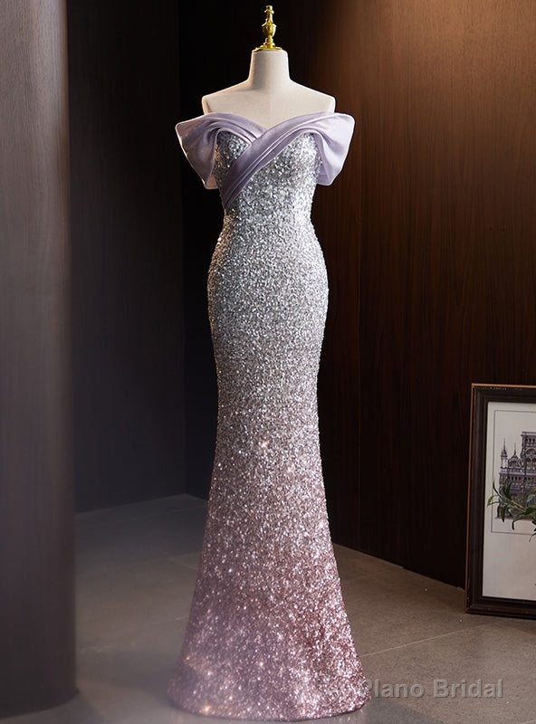 Purple Sequins Mermais Off the Shoulder Prom Dress Main image