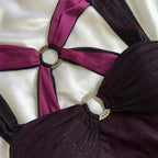 Purple Shiny Elegant Fashion Gradient Strap Long Tulle Ball Gown Formal Evening Dresses