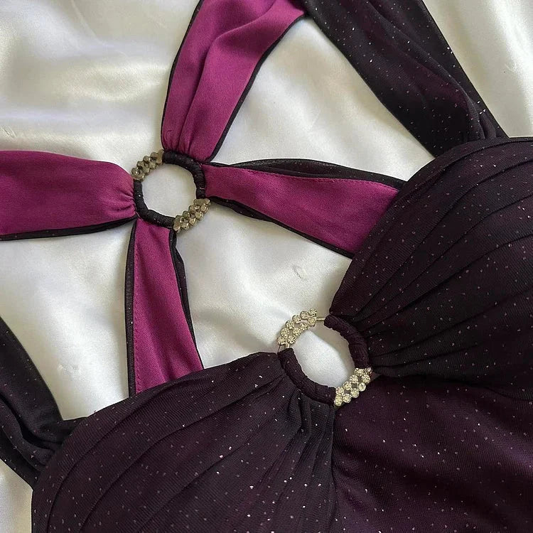 Purple Shiny Elegant Fashion Gradient Strap Long Tulle Ball Gown Formal Evening Dresses