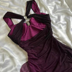 Purple Shiny Elegant Fashion Gradient Strap Long Tulle Ball Gown Formal Evening Dresses