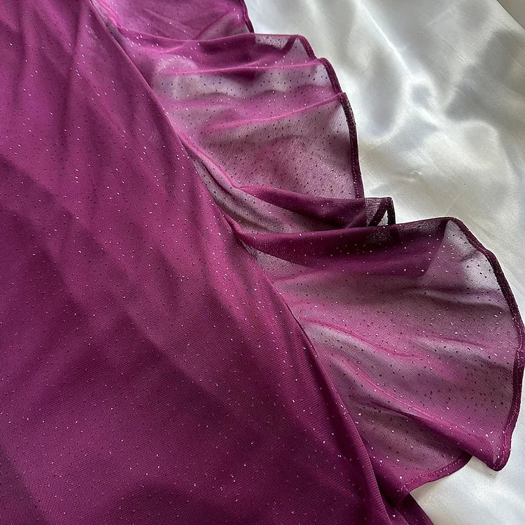 Purple Shiny Elegant Fashion Gradient Strap Long Tulle Ball Gown Formal Evening Dresses