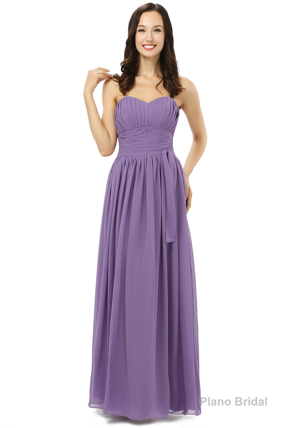Purple Sleeveless Chiffon Long With Lace Up Bridesmaid Dresses Main image