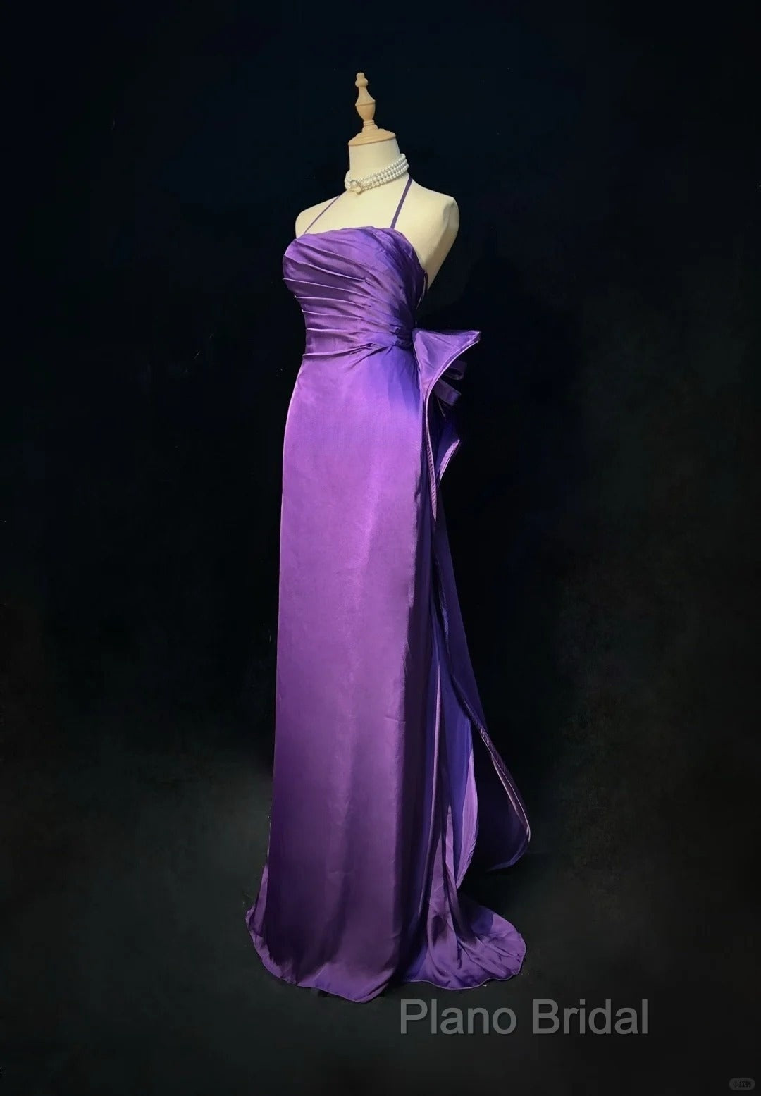 Purple Spaghetti Strap Satin Formal Prom Dresses Backless Formal Gown Secondary image