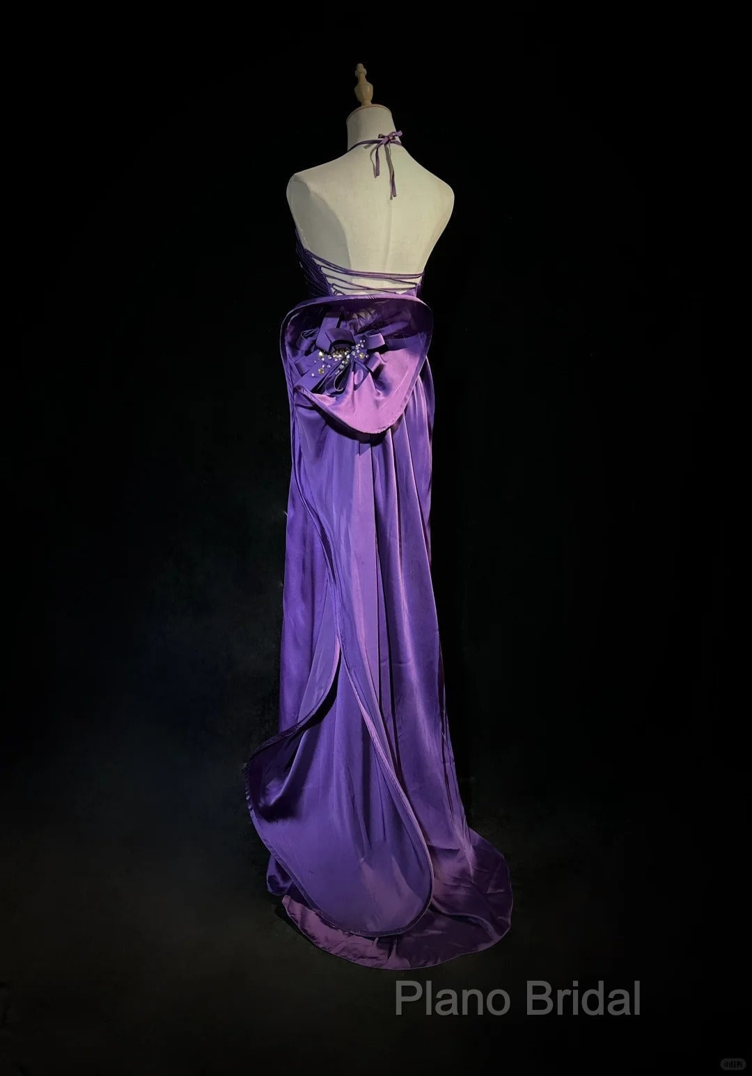 Purple Spaghetti Strap Satin Formal Prom Dresses Backless Formal Gown