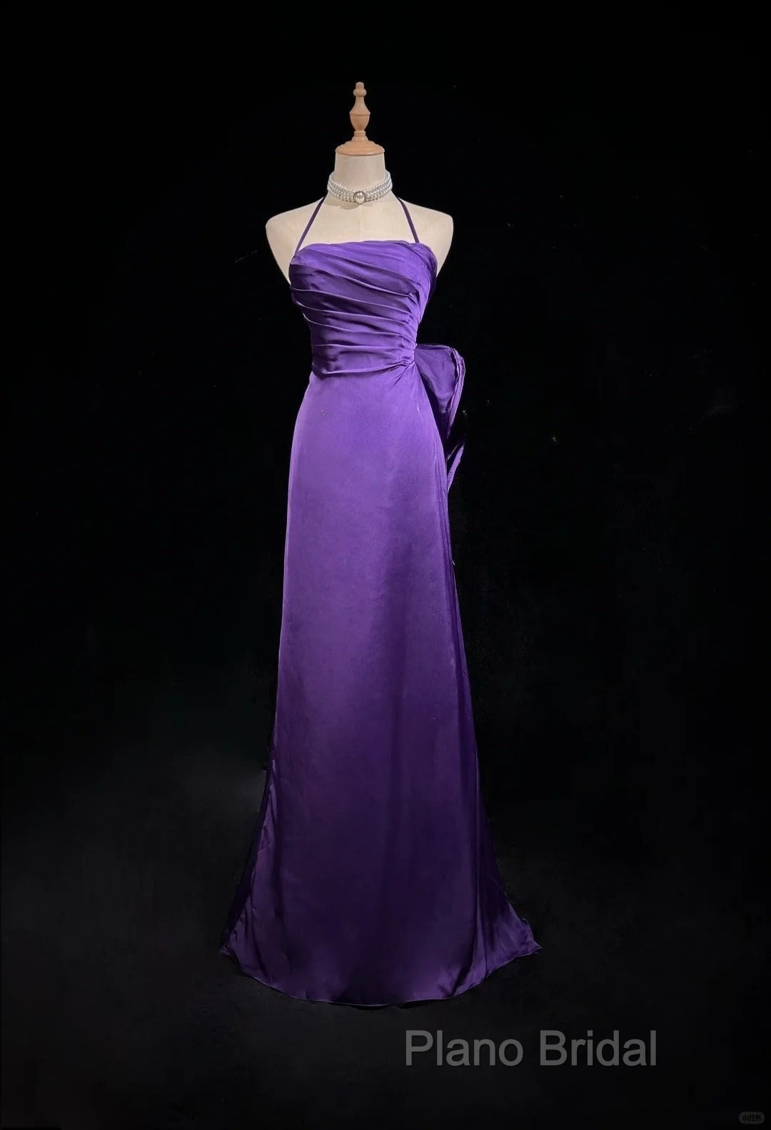 Purple Spaghetti Strap Satin Formal Prom Dresses Backless Formal Gown