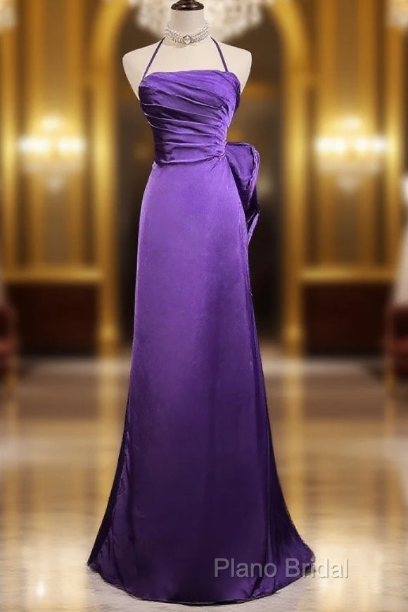 Purple Spaghetti Strap Satin Formal Prom Dresses Backless Formal Gown Main image