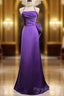 Purple Spaghetti Strap Satin Formal Prom Dresses Backless Formal Gown