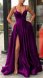 Neck Long Formal Prom Dresses Purple Formal Evening Dresses Satin Party Dresses
