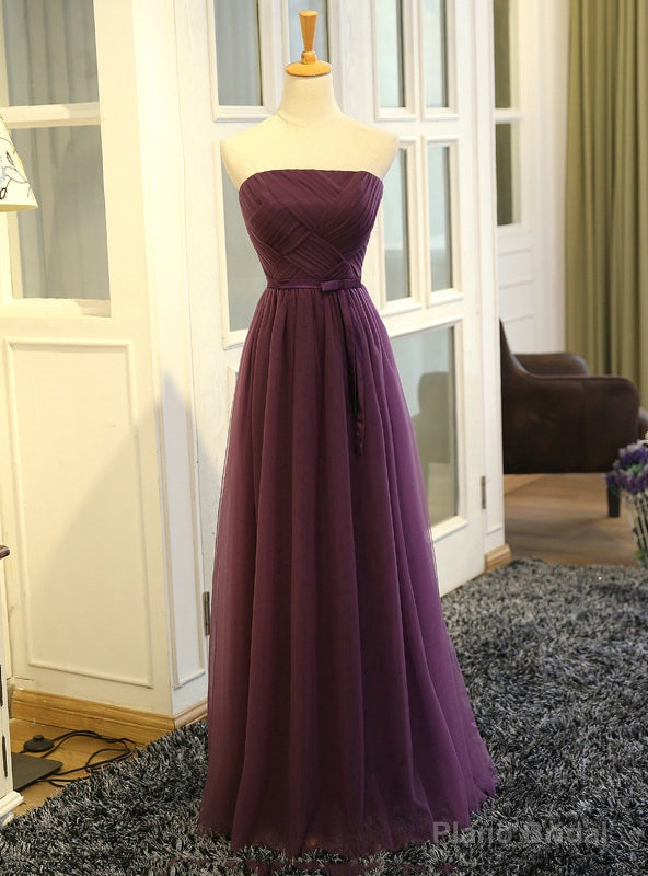 Purple Strapless Pleats Tulle Bridesmaid Dress Main image