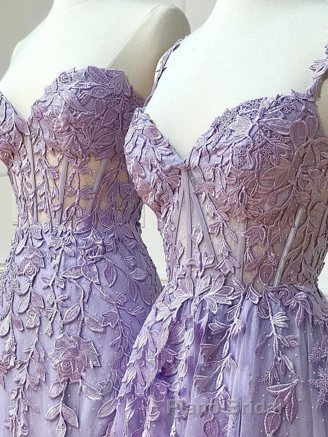 Purple sweetheart neck lace long Formal Prom dress, lace formal graduation dress