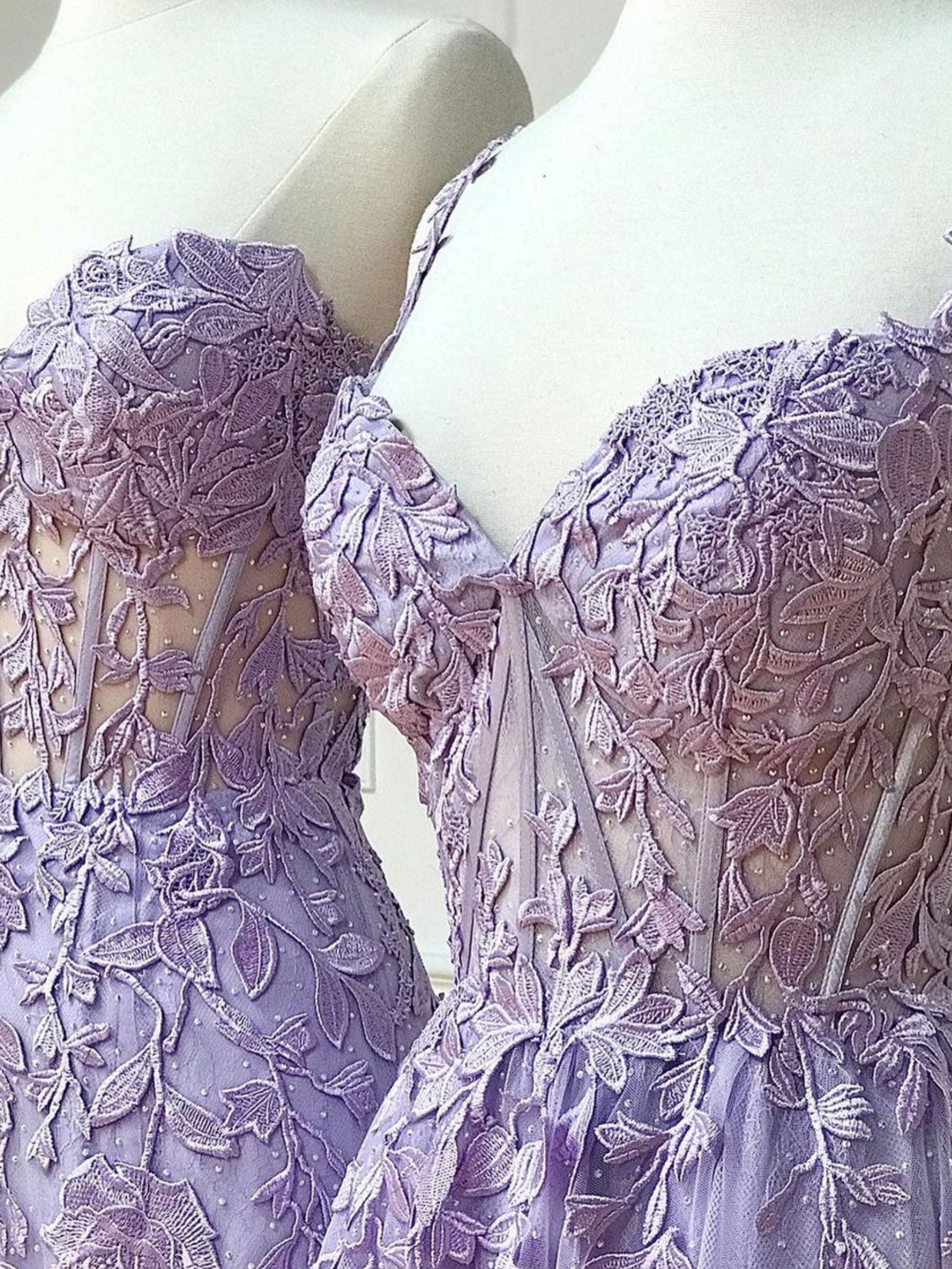 Purple Sweetheart Neck Lace Long Formal Prom Dresses, Purple Lace Graduation Dresses