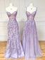 Purple Sweetheart Neck Lace Long Prom Dresses, Purple Lace Graduation Dress
